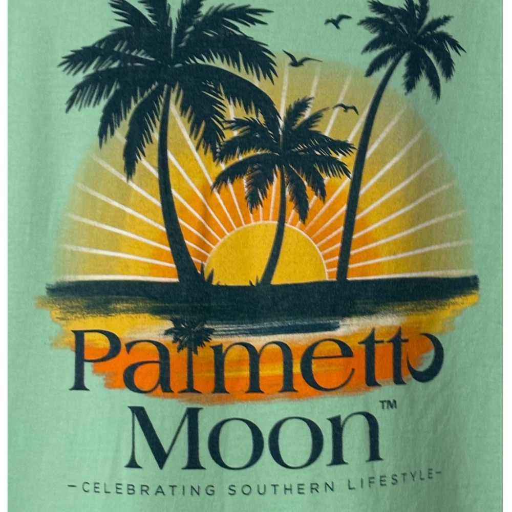 Palmetto Moon Graphic T-Shirt Unisex XL Mint Green‎ Palm Tree Sunset Excellent